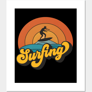 Surfing Sea and Sun Summer retro Vintage Art Posters and Art